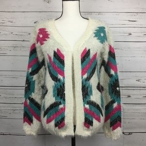Rhapsody Women's Fluffy Aztec Cardigan, Size S